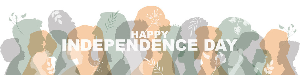 Happy Independence Day banner. People stand side by side together. Flat vector illustration.	