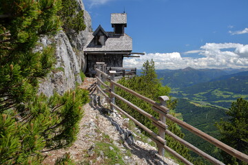 The Friedenskircherl chapel, located along the hike leading to Mount Stoderzinken (Grobming in the...