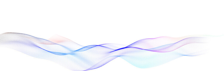 Colorful wave of streaming particles on a white background. Abstract background with dynamic elements of waves. 3d