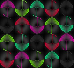 dark background with colorful luminous umbrellas