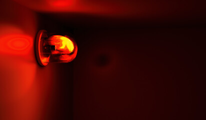 Emergency rotating alarm red light at night. 3D rendered illustration. - obrazy, fototapety, plakaty