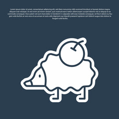Blue line Hedgehog icon isolated on blue background. Animal symbol. Vector