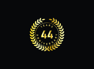 Fototapeta premium 44th anniversary celebration with gold glitter color and white background. Vector design for celebrations, invitation cards and greeting cards.