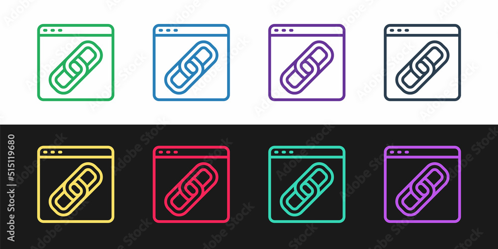 Poster set line browser window icon isolated on black and white background. vector