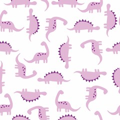 Seamless dinosaur pattern. Cute pink dinosaurs on a white background. The print is suitable for Wallpaper.