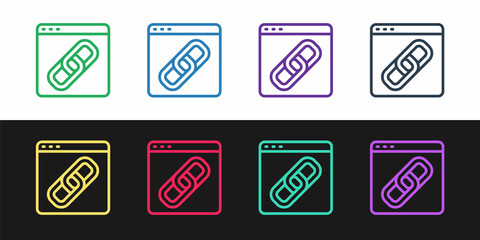 Set line Browser window icon isolated on black and white background. Vector