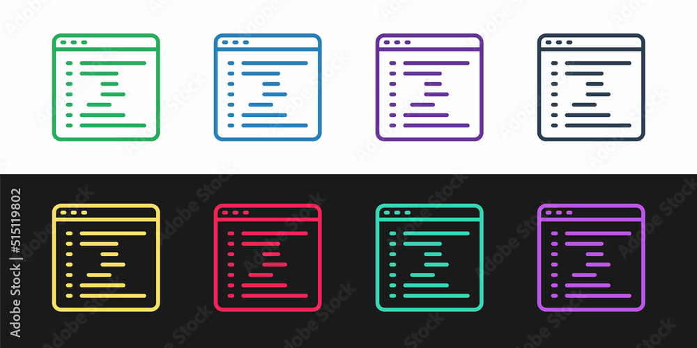 Poster set line browser window icon isolated on black and white background. vector