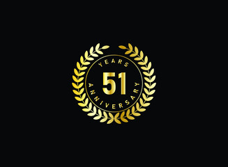 51th anniversary celebration with gold glitter color and white background. Vector design for celebrations, invitation cards and greeting cards.