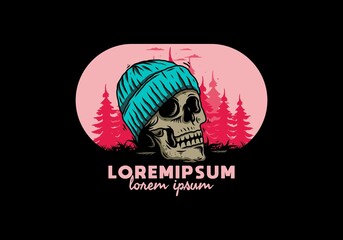 Skull head wearing beanie illustration design