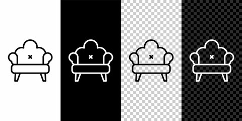 Set line Sofa icon isolated on black and white, transparent background. Vector