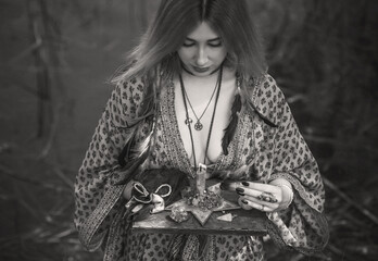 Healing energy concept, crystal's and candles, reiki session, bioenergy for mental health