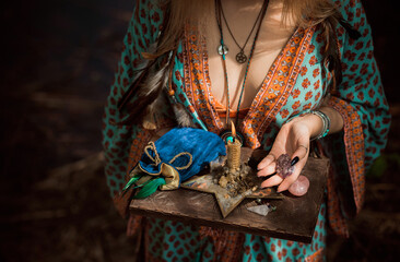 Healing energy concept, crystal's and candles, reiki session, bioenergy for mental health