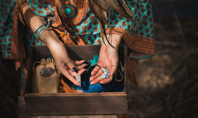 Healing energy concept, crystal's and candles, reiki session, bioenergy for mental health