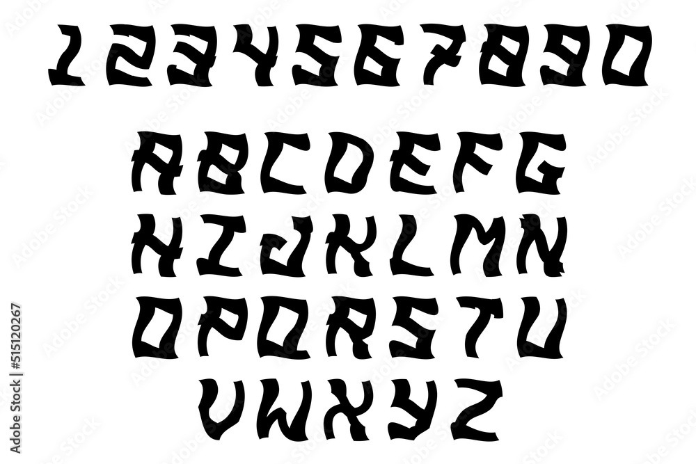 Poster black and white uppercase characters. letters and numbers in black color isolated on white backgroun