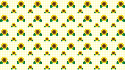 ギンガムチェックとひまわりの背景グラフィック素材