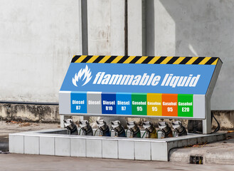 Oil filling valve with text flammable liquid on sign