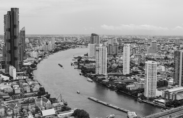 the Cityscape and the Chao Phraya River of the Capital City Bangkok Thailand Southeast Asia