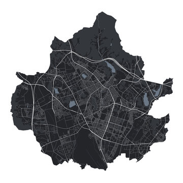 Suwon vector map. Detailed black map of Suwon city poster with streets. Cityscape urban vector.