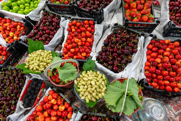 Traditional fruits and vegetables at Yashil Bazar (Green Market) in Baku, Azerbaijan.