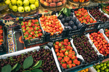 Traditional fruits and vegetables at Yashil Bazar (Green Market) in Baku, Azerbaijan.