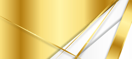 Modern white and gold abstract background. Abstract geometric shape white gold background with light and shadow 3D layered for presentation design.	
