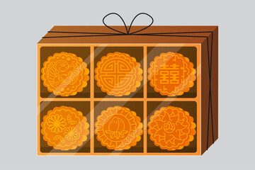 illustration vector flat cartoon top view of mooncake on table with tea pot and wood tradition maker on sale voucher on mid autumn festival promotion of bakery shop