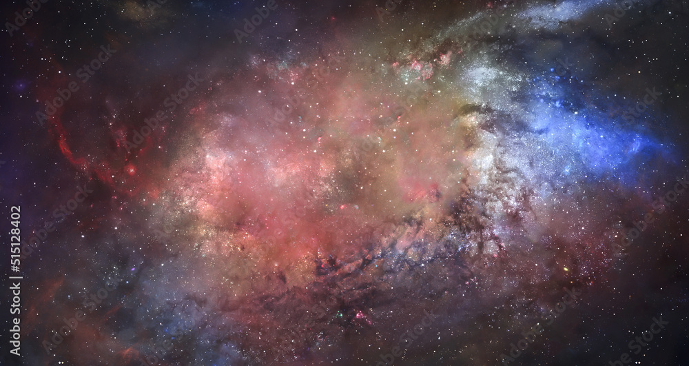 Poster stars in red sky with nebula. galaxy view. deep space in the sky. elements of this iamge furnished b