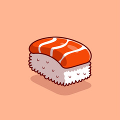 Salmon Sushi Cartoon Vector Icon Illustration. Japanese Food Icon Concept Isolated Premium Vector. Flat Cartoon Style