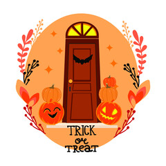 trick or treat in oval frame on the white background