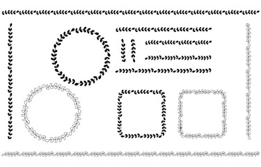  葉っぱのスクエアフレーム、罫線セット