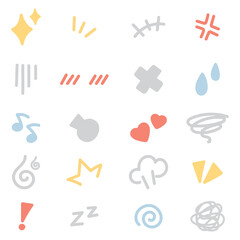 Set of cute emoji expression symbols. Vector illustration.
