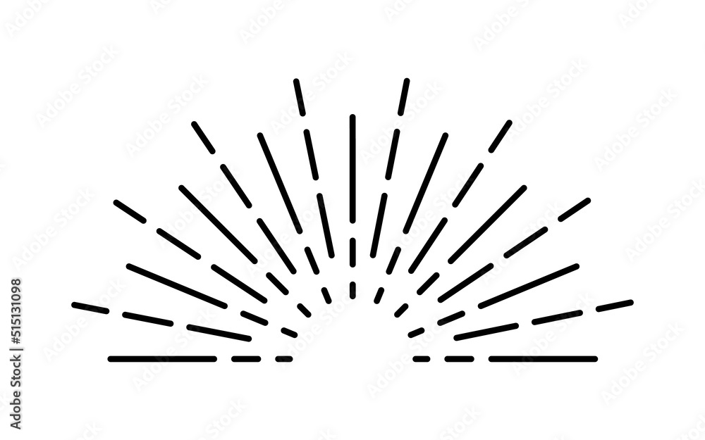 Wall mural sunburst icon. half circle of sun burst. lines ray. spark of star. vintage starburst isolated on whi