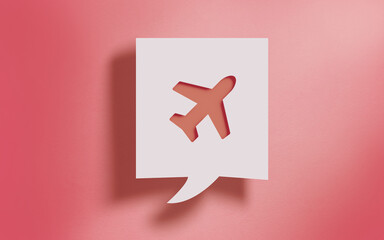 Airplane Symbol in Square Speech Bubble on Living Coral Background