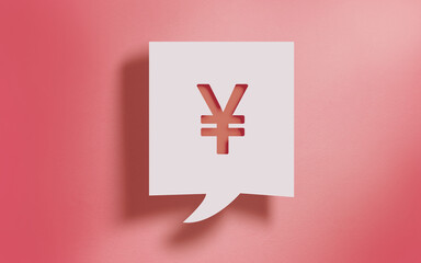 Yen or Yuan Symbol in Square Speech Bubble on Living Coral Background