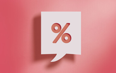 Percentage Sign Symbol in Square Speech Bubble on Living Coral Background