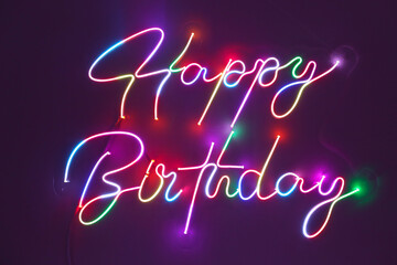 Colorful neon happy birthday. Trendy style. Happy Birthday  background. Neon sign. Custom neon....