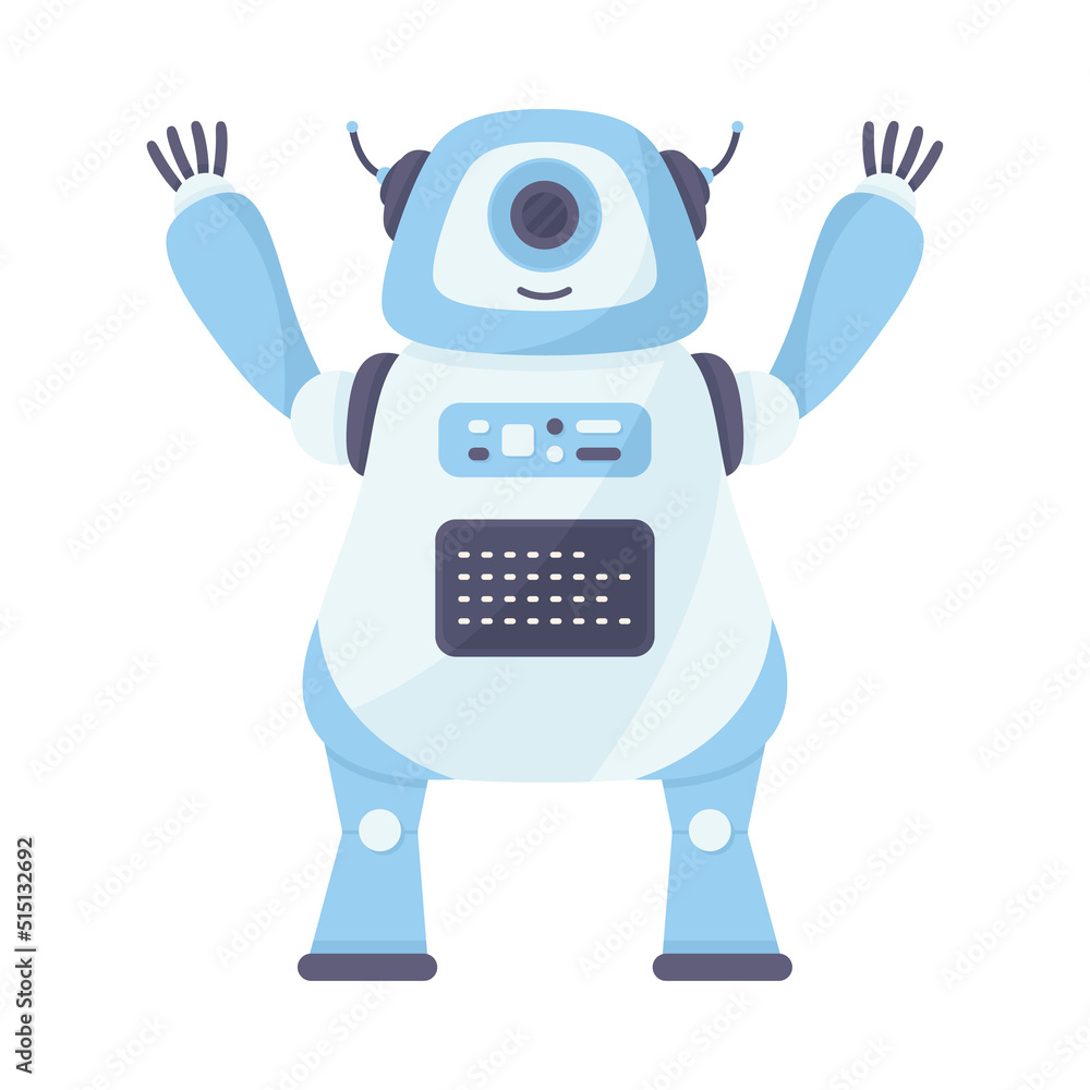 Wall mural blue modern robot and humanoid bot with smiling face as artificial intelligence vector illustration