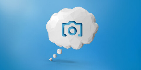 Camera Symbol in Low Polly White Cloud Speech Bubble