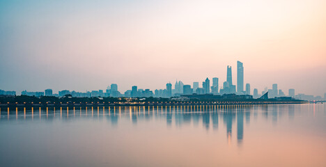 At sunrise in the morning, Guangzhou city skyline