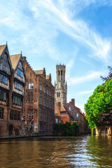 Fototapeta premium Scenic view of the belfry tower, known as Belfort in the historic town of Bruges in Flanders, Belgium.