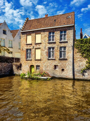 Fototapeta na wymiar Unique Houses Above A Water Channel, Brugge, Belgium