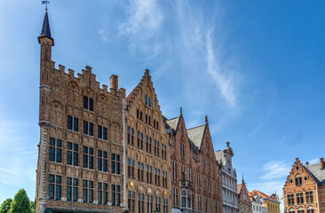 Fototapeta na wymiar Flemish architecture at the Markt, market square, Brugge, West Flanders, Belgium, Europe.