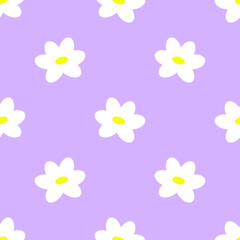 Vector seamless pattern with chamomile flowers on purple background