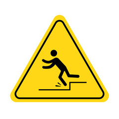 Mind your step icon. Trip, stumble caution sign with fall pictogram man. Warning, danger, yellow triangle sign. Vector illustration..