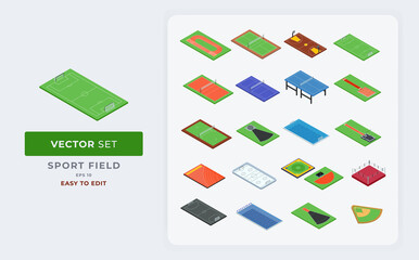 Various types of sports fields vector isometric set. Color Editable Eps 10.