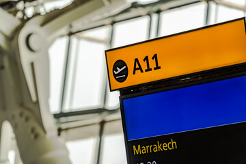 Airport flight/gate information board for flight to Marrakech