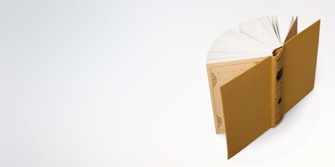 Old open books with cover on a white background