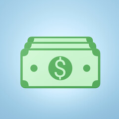 3d banknote icon floating on blue background. 3 stack cash money. Transfer money in mobile banking. Saving dollar. Online business payments. Cashback or refund. Cartoon minimal. 3d render illustration