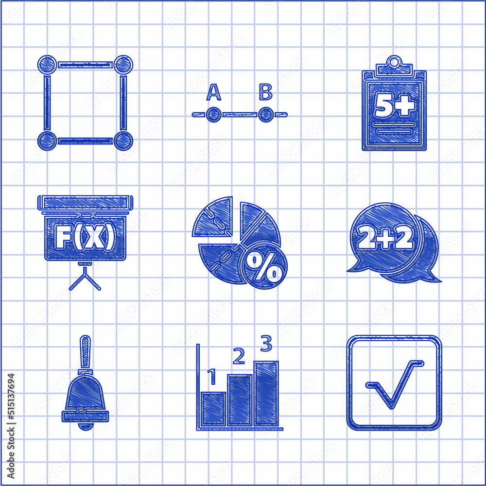 Canvas Prints set graph, schedule, chart, diagram, square root, equation solution, ringing bell, chalkboard, test 