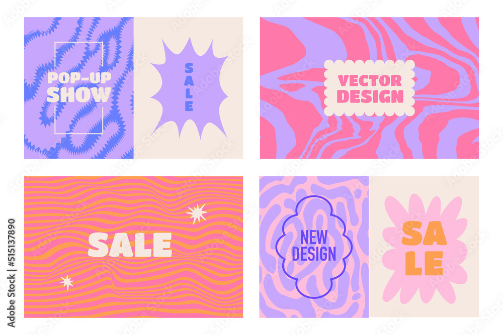 Poster Vector backgrounds in groovy psychedelic style - abstract backdrops and design templates